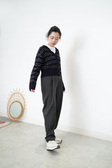 Navy soft cardigan w/ wavy outline stripes