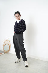 Navy soft cardigan w/ wavy outline stripes