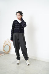 Navy soft cardigan w/ wavy outline stripes