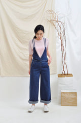 Denim cross traps jumpsuit