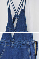 Denim cross traps jumpsuit