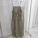 Khaki dungaree w/ details strings cami