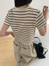 White stripe crochet tee top