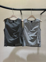 Black checked vest w/ waist pleats details