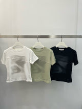 Avocado green tee top with paint