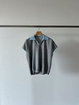 Navy summer knit top w/ contrast collar