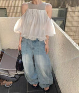 White cloud shape 2 ways mesh cami