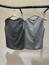 Black checked vest w/ waist pleats details
