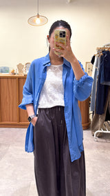 Royal blue soft shirt w/ embroidery ribbon