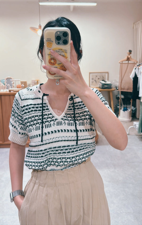 Black premium crochet knit top in details pattern