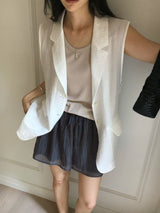 White sheer sleeveless premium blazer