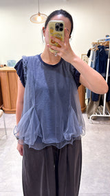 Navy top w/ attached sheer ruffle layers