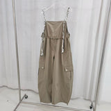 Khaki dungaree w/ details strings cami