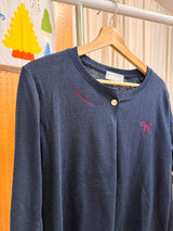 Navy red stitches button tee top