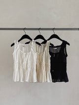 Black square neck blouse w/ pleats details