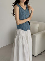 Denim vest w/ ruffle fringe