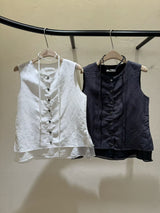 White 2 ways double layering linen vest w/ string
