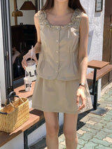 Beige Vest w/ ruffle trimming vest