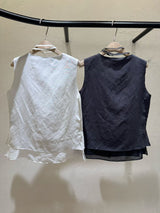 Grey 2 ways double layering linen vest w/ string
