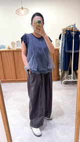 Navy top w/ attached sheer ruffle layers