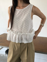 White dotted pattern vest w/ peplum hem