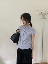 Blue checked shirt w/ string tie
