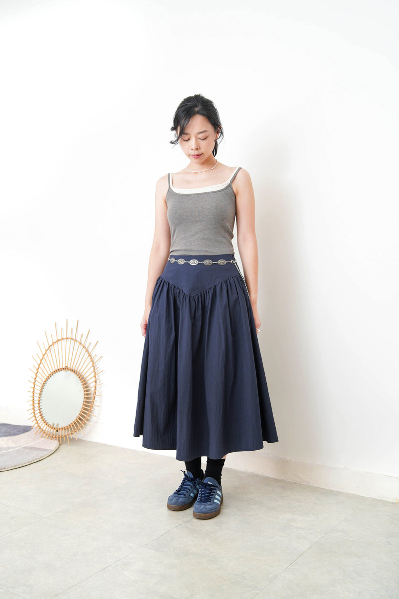 Navy A cut skirt w/ v shape cutting