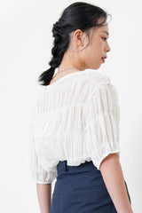 White ruffle texture chiffon blouse