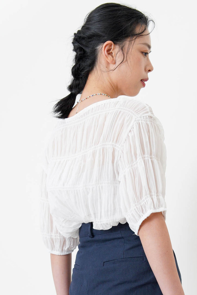White ruffle texture chiffon blouse