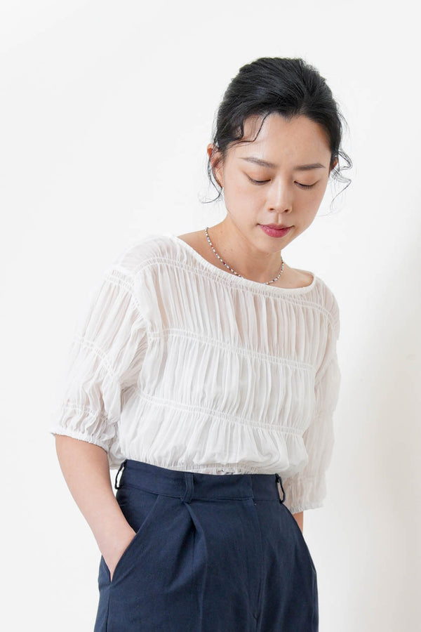 White ruffle texture chiffon blouse