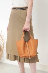 brown leather cube bag