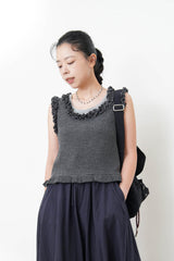 Grey stripe vest w/ ruffle fringe