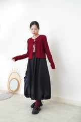 Wine glitter cardigan w/ strings
