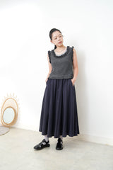 Grey stripe vest w/ ruffle fringe