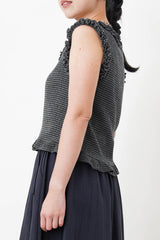 Grey stripe vest w/ ruffle fringe