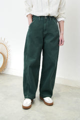 Green wide leg trousers w/ outline stitching