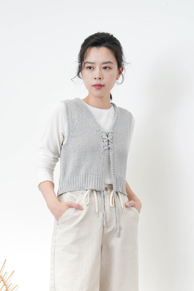 Light grey knit crop vest w/ string