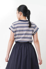 Navy stripes top w/ stitch trimming