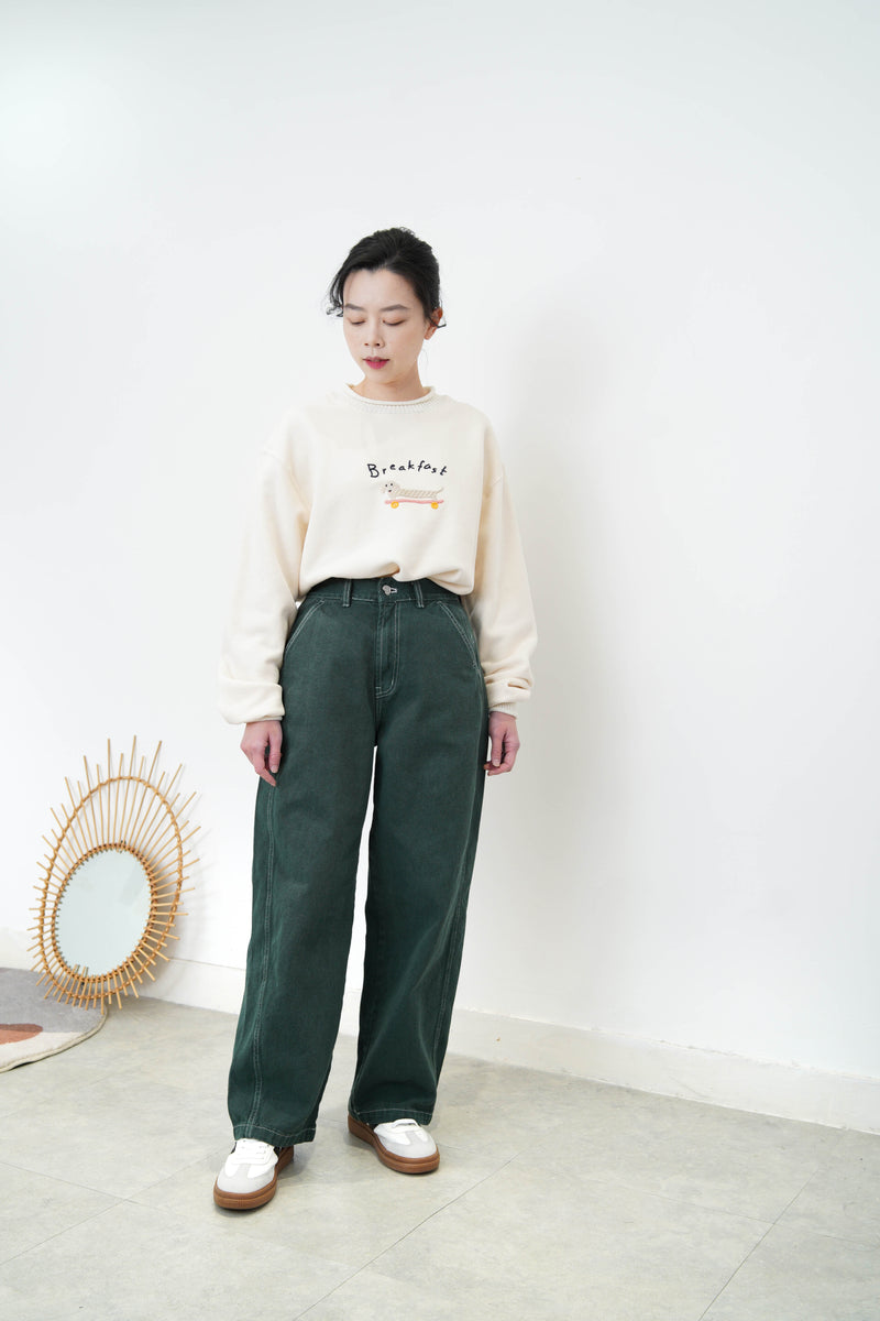 Ivory embroidery pullover w/ knit trimming