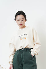 Ivory embroidery pullover w/ knit trimming