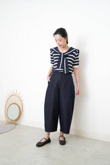 Navy stripes knit top w/ sailor collar