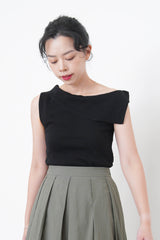 Black flipped layer vest in asy. Cut