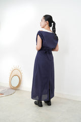 2 in 1 navy checked one piece w/ vest layering