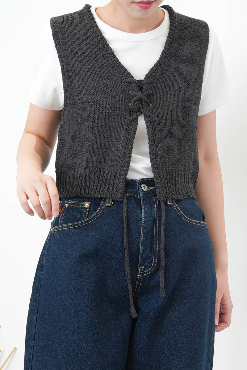 Charcoal grey knit crop vest w/ string