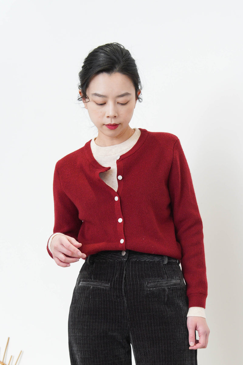 Red double layering cardigan top