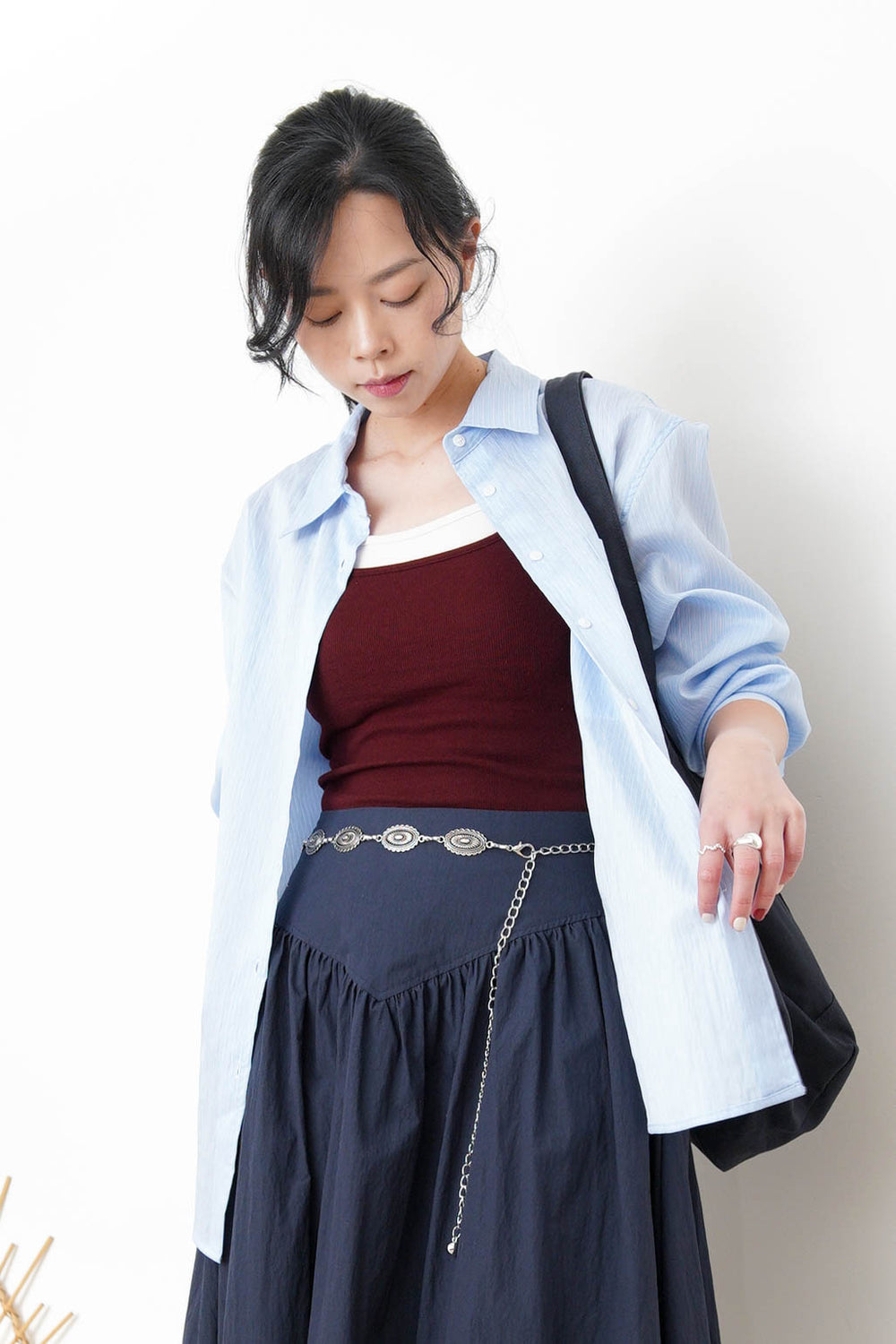 Hanaページ Blue stripes smooth silk shirt – hana.hana