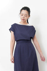 2 in 1 navy checked one piece w/ vest layering