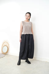Navy denim wide leg trousers w/ elastic waistband