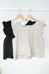 Beige double layers vest in ruffle shoulders