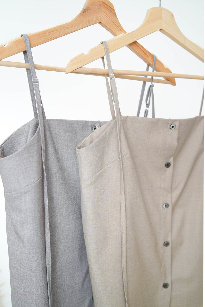 Grey thin strap button cami vest